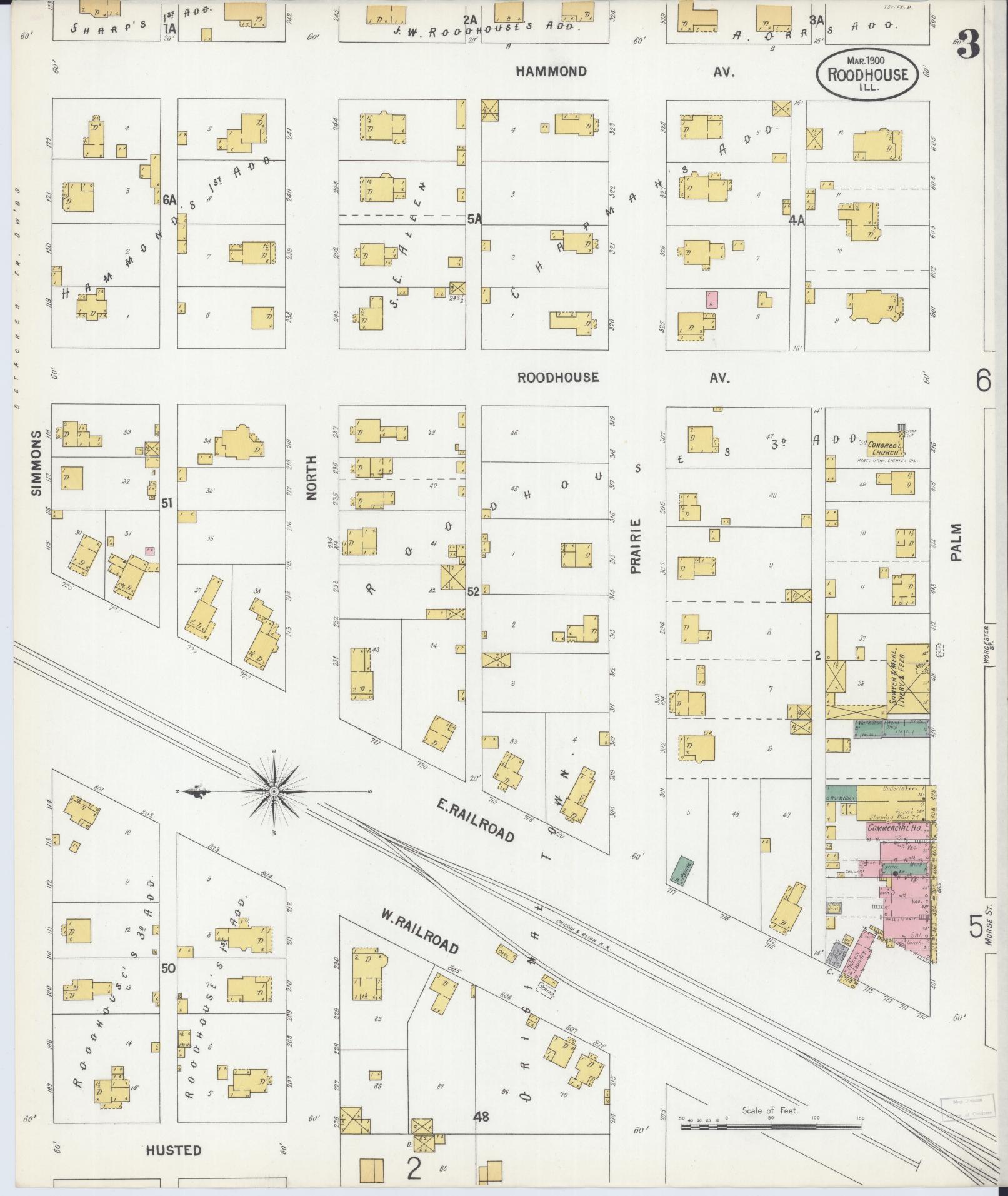 Sanborn Fire Insurance Map from Roodhouse, Greene County, Illinois (1900), Sheet #0003 - Historic Sanborn Fire Insurance Map Print, vintage old map wall art, antique decor, genealogy gift, Illinois Illinois map