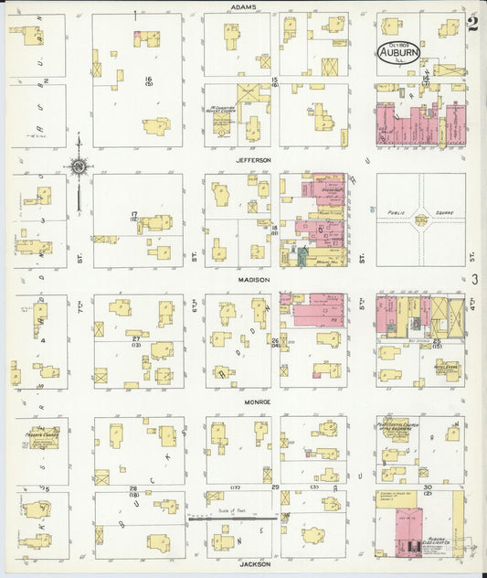 Sanborn Fire Insurance Map from Auburn, Sangamon County, Illinois (1909), Sheet #0002 - Historic Sanborn Fire Insurance Map Print, vintage old map wall art, antique decor, genealogy gift, Illinois Illinois map