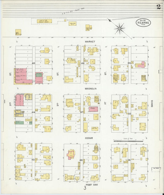 Sanborn Fire Insurance Map from Hearne, Robertson County, Texas (1901), Sheet #0002 - Historic Sanborn Fire Insurance Map Print, vintage old map wall art, antique decor, genealogy gift, Texas Texas map