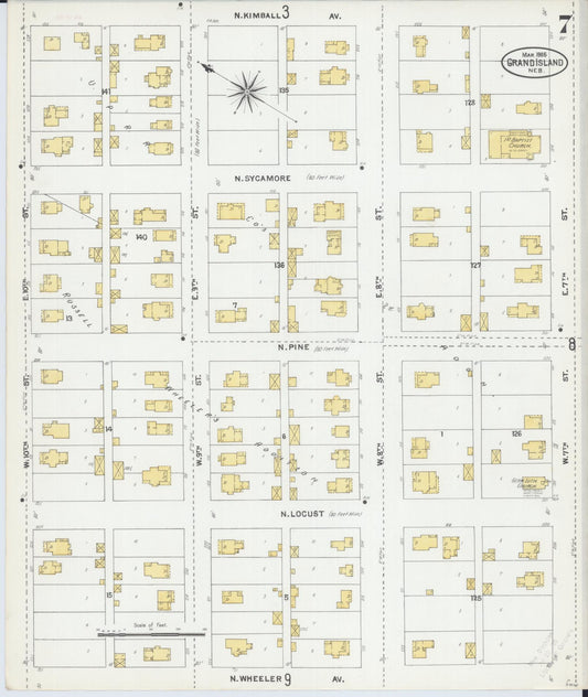 Sanborn Fire Insurance Map from Grand Island, Hall County, Nebraska (1905), Sheet #0007 - Historic Sanborn Fire Insurance Map Print, vintage old map wall art, antique decor, genealogy gift, Nebraska Nebraska map