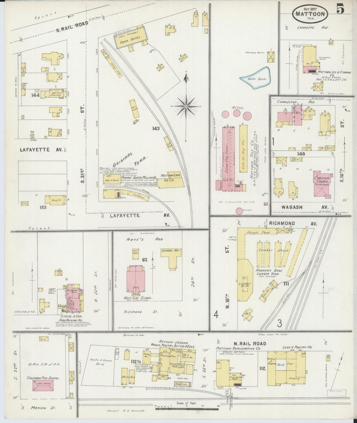 Sanborn Fire Insurance Map from Mattoon, Coles County, Illinois (1897), Sheet #0005 - Complete Map Set gallery image, historic Sanborn map, vintage wall art, Illinois Illinois