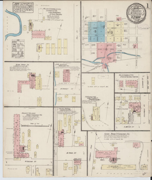 Sanborn Fire Insurance Map from Xenia, Greene County, Ohio (1885), Sheet #0001 - Historic Sanborn Fire Insurance Map Print, vintage old map wall art, antique decor, genealogy gift, Ohio Ohio map
