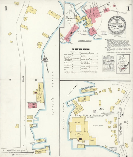 Sanborn Fire Insurance Map from Vinalhaven, Knox County, Maine (1923), Sheet #0001 - Complete Map Set gallery image, historic Sanborn map, vintage wall art, Maine Maine