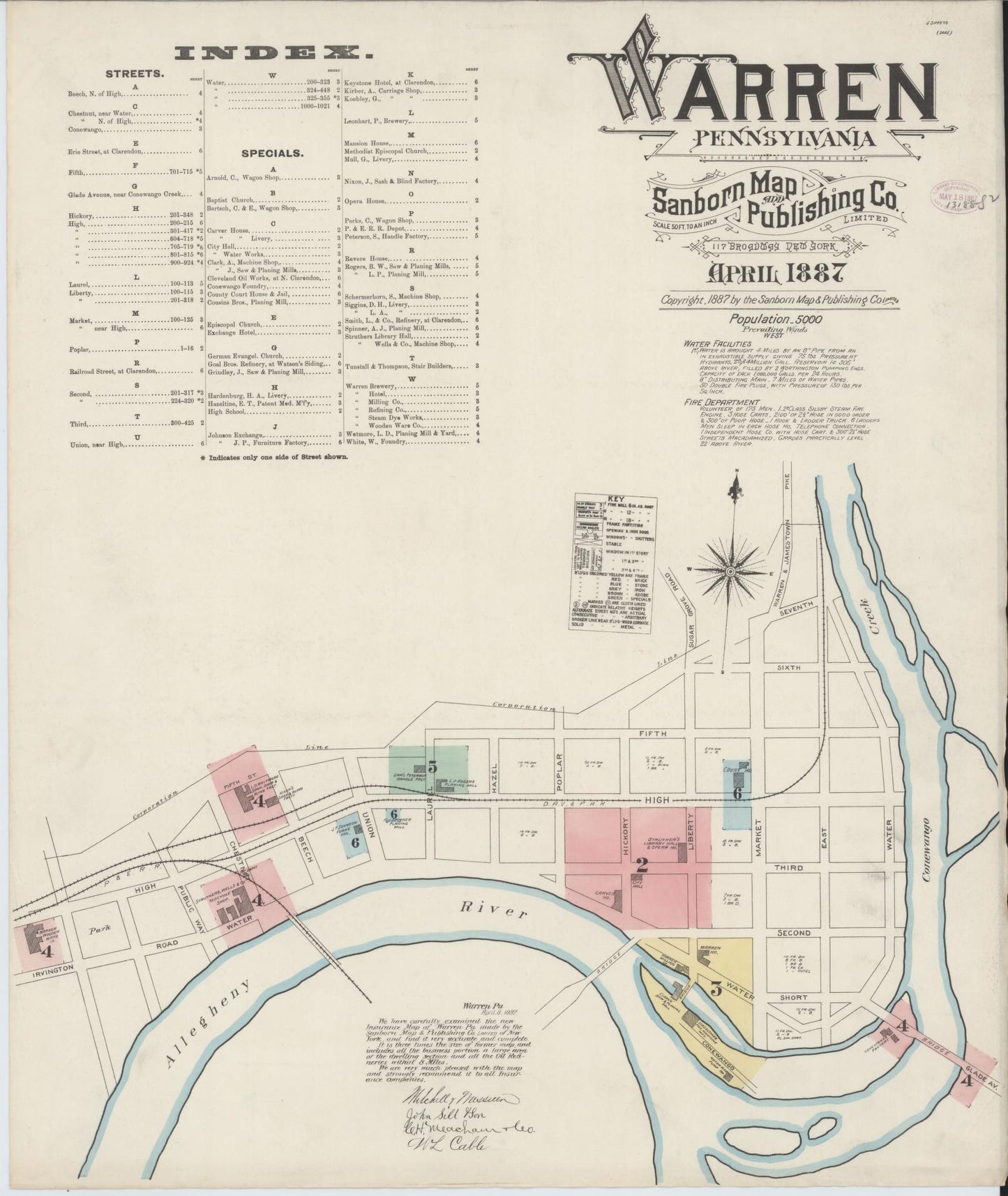 Sanborn Fire Insurance Map from Warren, Warren County, Pennsylvania (1887), Sheet #0001 - Historic Sanborn Fire Insurance Map Print, vintage old map wall art, antique decor, genealogy gift, Pennsylvania Pennsylvania map