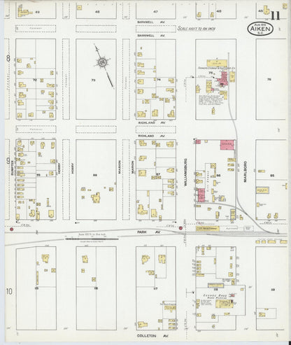 Sanborn Fire Insurance Map from Aiken, Aiken County, South Carolina (1918), Sheet #0011 - Complete Map Set gallery image, historic Sanborn map, vintage wall art, South Carolina South Carolina