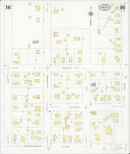Sanborn Fire Insurance Map from Owosso, Shiawassee County, Michigan (1930), Sheet #0016 - Historic Sanborn Fire Insurance Map Print, vintage old map wall art, antique decor, genealogy gift, Michigan Michigan map
