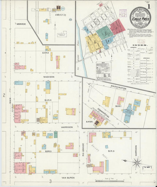 Sanborn Fire Insurance Map from Eagle Pass, Maverick County, Texas (1905), Sheet #0001 - Complete Map Set gallery image, historic Sanborn map, vintage wall art, Texas Texas