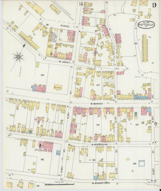 Sanborn Fire Insurance Map from Pottsville, Schuylkill County, Pennsylvania (1895), Sheet #0009 - Historic Sanborn Fire Insurance Map Print, vintage old map wall art, antique decor, genealogy gift, Pennsylvania Pennsylvania map