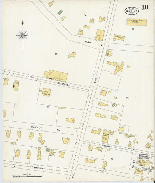 Sanborn Fire Insurance Map from Natick, Middlesex County, Massachusetts (1904), Sheet #0018 - Historic Sanborn Fire Insurance Map Print, vintage old map wall art, antique decor, genealogy gift, Massachusetts Massachusetts map