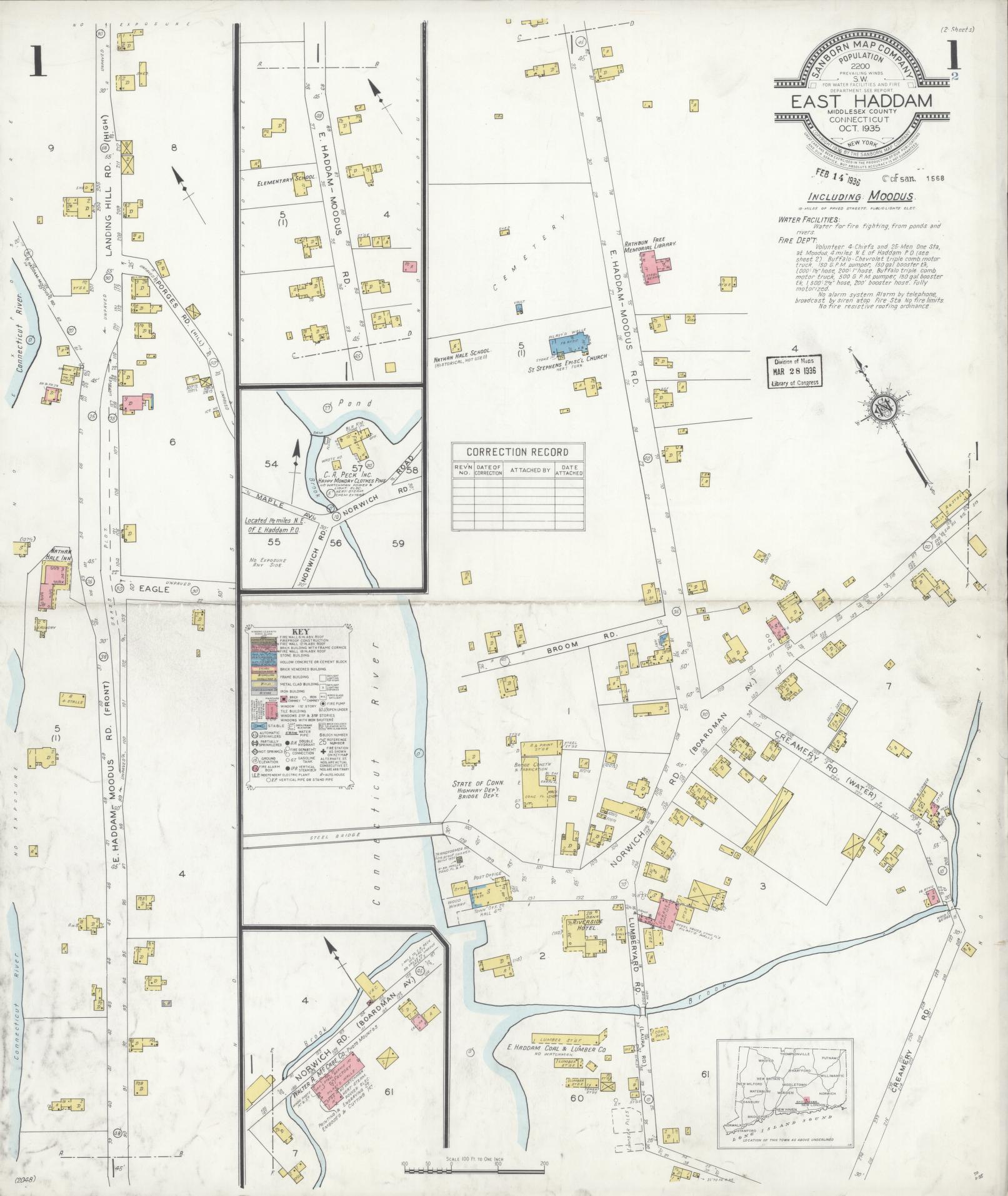 Sanborn Fire Insurance Map from East Haddam, Middlesex County, Connecticut (1935), Sheet #0001 - Complete Map Set gallery image, historic Sanborn map, vintage wall art, Connecticut Connecticut