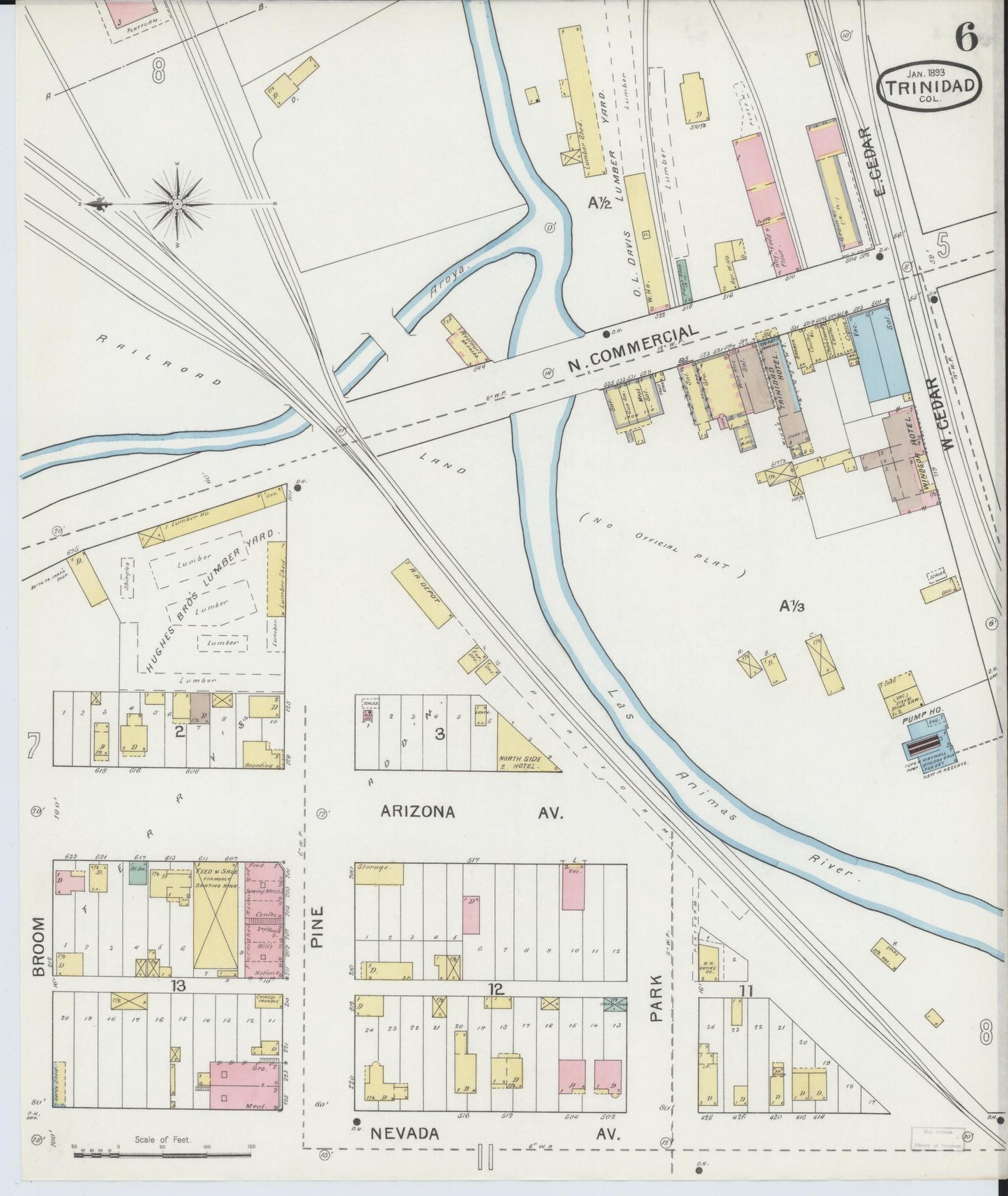 Sanborn Fire Insurance Map from Trinidad, Las Animas County, Colorado (1893), Sheet #0006 - Complete Map Set gallery image, historic Sanborn map, vintage wall art, Colorado Colorado