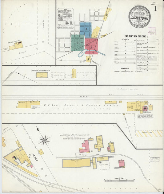 Sanborn Fire Insurance Map from Jamestown, Mercer County, Pennsylvania (1906), Sheet #0001 - Historic Sanborn Fire Insurance Map Print, vintage old map wall art, antique decor, genealogy gift, Pennsylvania Pennsylvania map