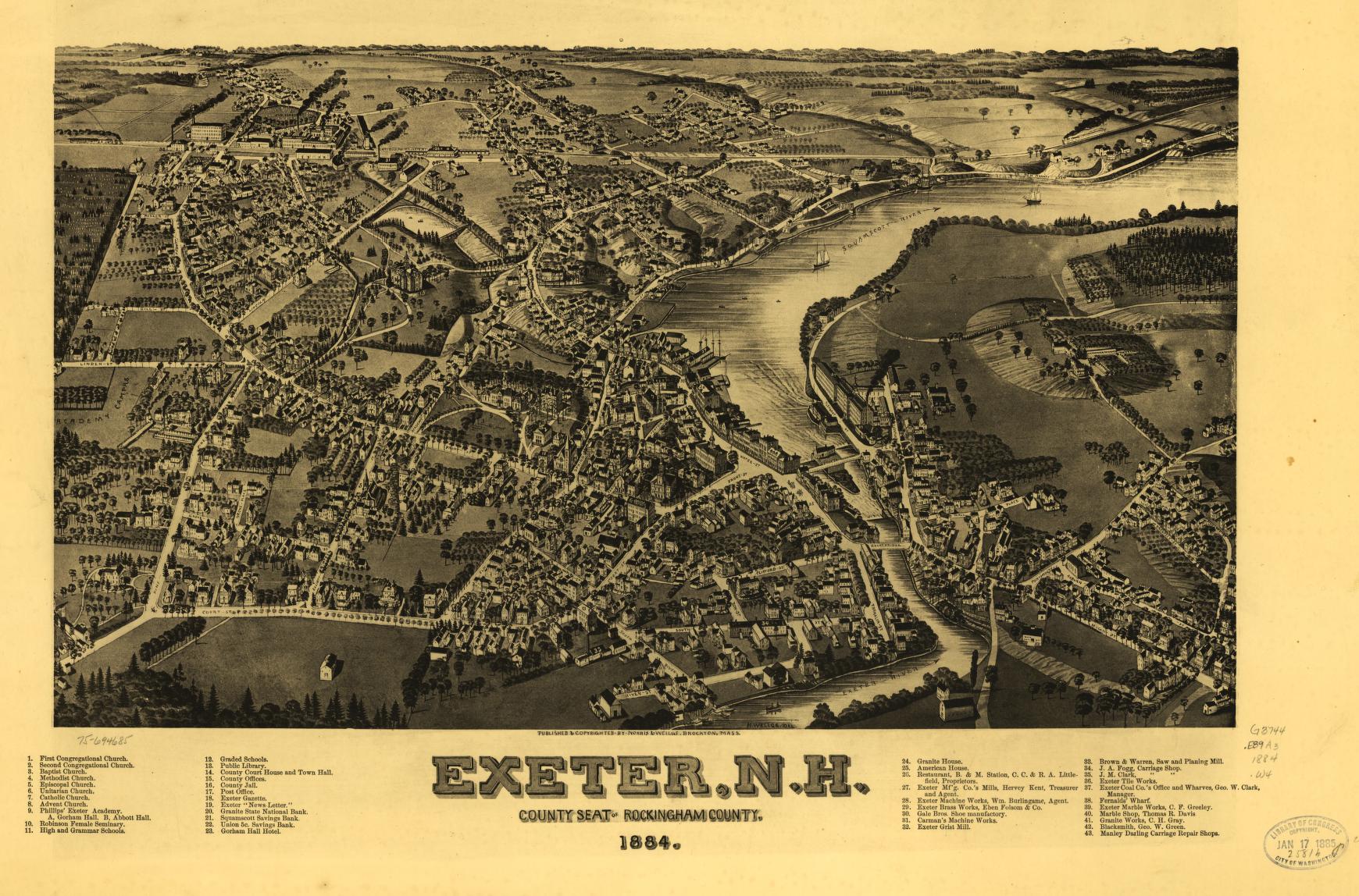 Exeter, N.H., county seat of Rockingham County, 1884. (1884) – Historic Bird’s-Eye View Panorama Print