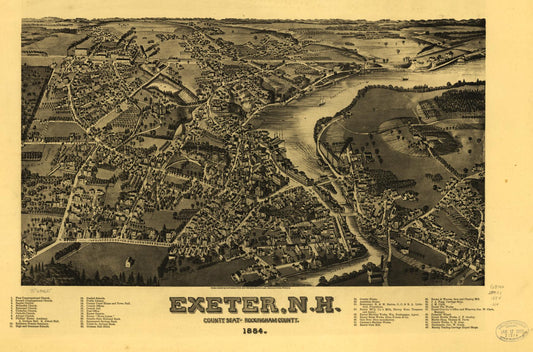 Exeter, N.H., county seat of Rockingham County, 1884. (1884) – Historic Bird’s-Eye View Panorama Print