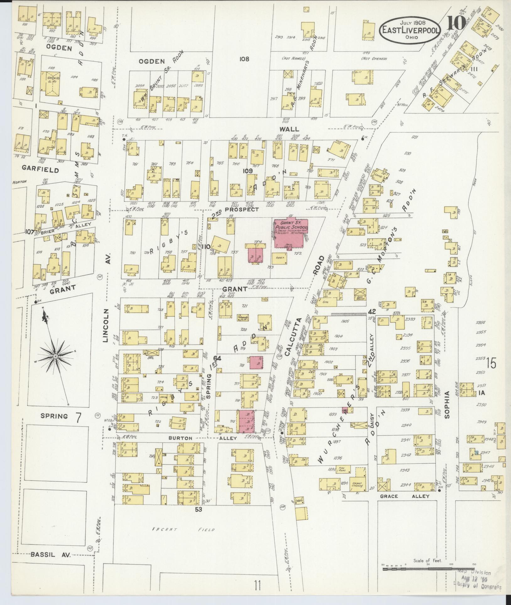 Sanborn Fire Insurance Map from East Liverpool, Columbiana County, Ohio (1908), Sheet #0010 - Complete Map Set gallery image, historic Sanborn map, vintage wall art, Ohio Ohio