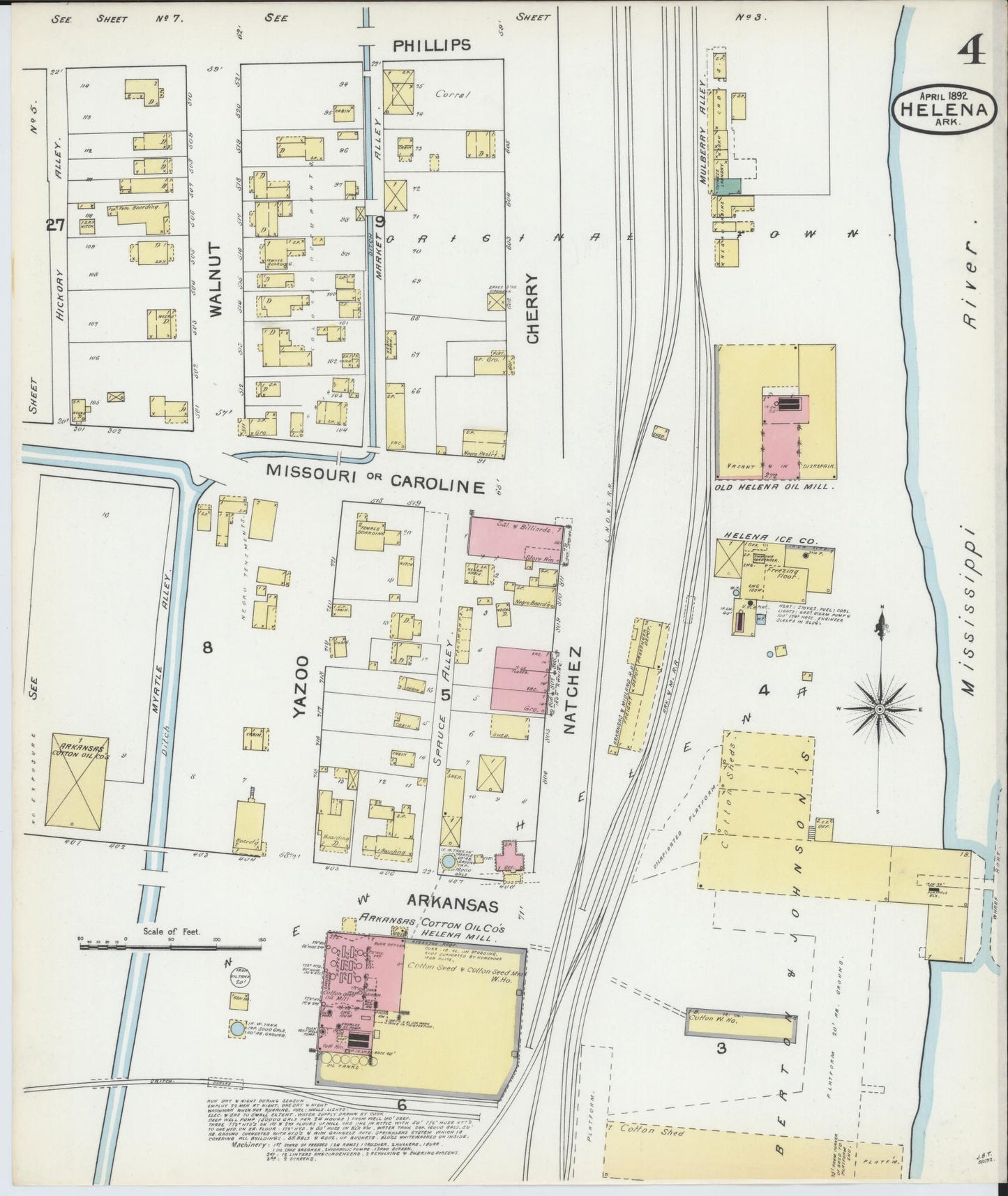 Sanborn Fire Insurance Map from Helena, Phillips County, Arkansas (1892), Sheet #0004 - Complete Map Set gallery image, historic Sanborn map, vintage wall art, Arkansas Arkansas