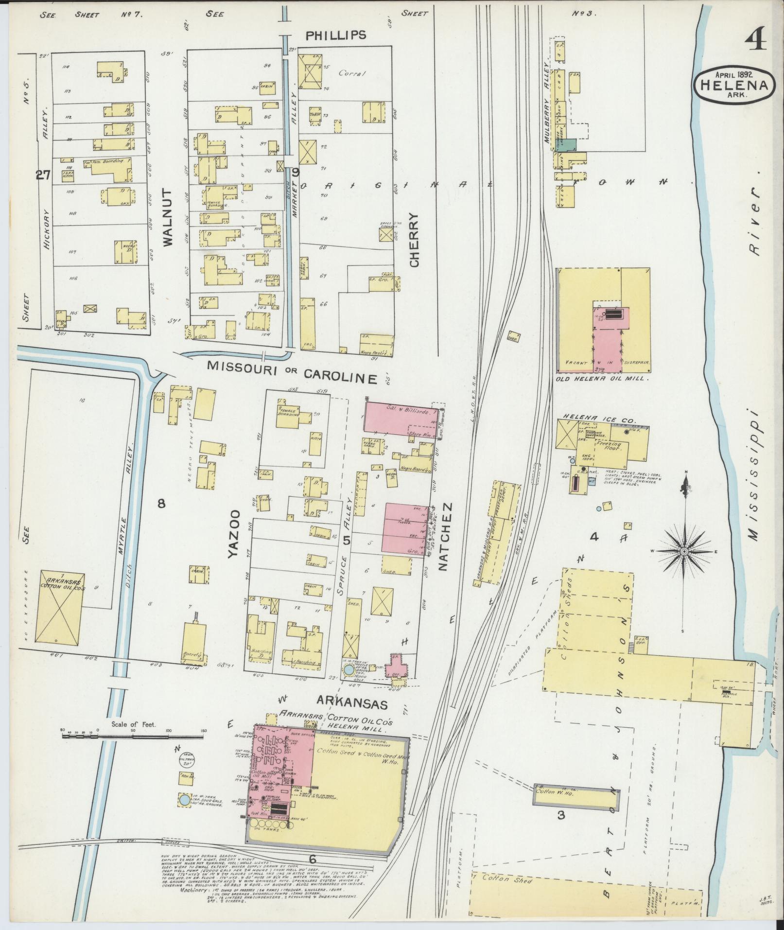 Sanborn Fire Insurance Map from Helena, Phillips County, Arkansas (1892), Sheet #0004 - Complete Map Set gallery image, historic Sanborn map, vintage wall art, Arkansas Arkansas