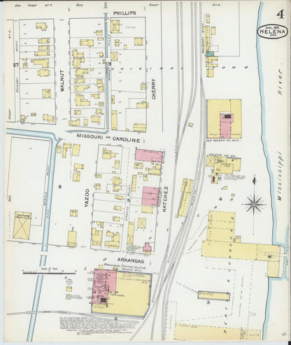 Sanborn Fire Insurance Map from Helena, Phillips County, Arkansas (1892), Sheet #0004 - Complete Map Set gallery image, historic Sanborn map, vintage wall art, Arkansas Arkansas