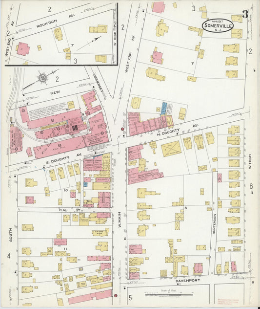 Sanborn Fire Insurance Map from Somerville, Somerset County, New Jersey (1917), Sheet #0003 - Historic Sanborn Fire Insurance Map Print, vintage old map wall art, antique decor, genealogy gift, New Jersey New Jersey map