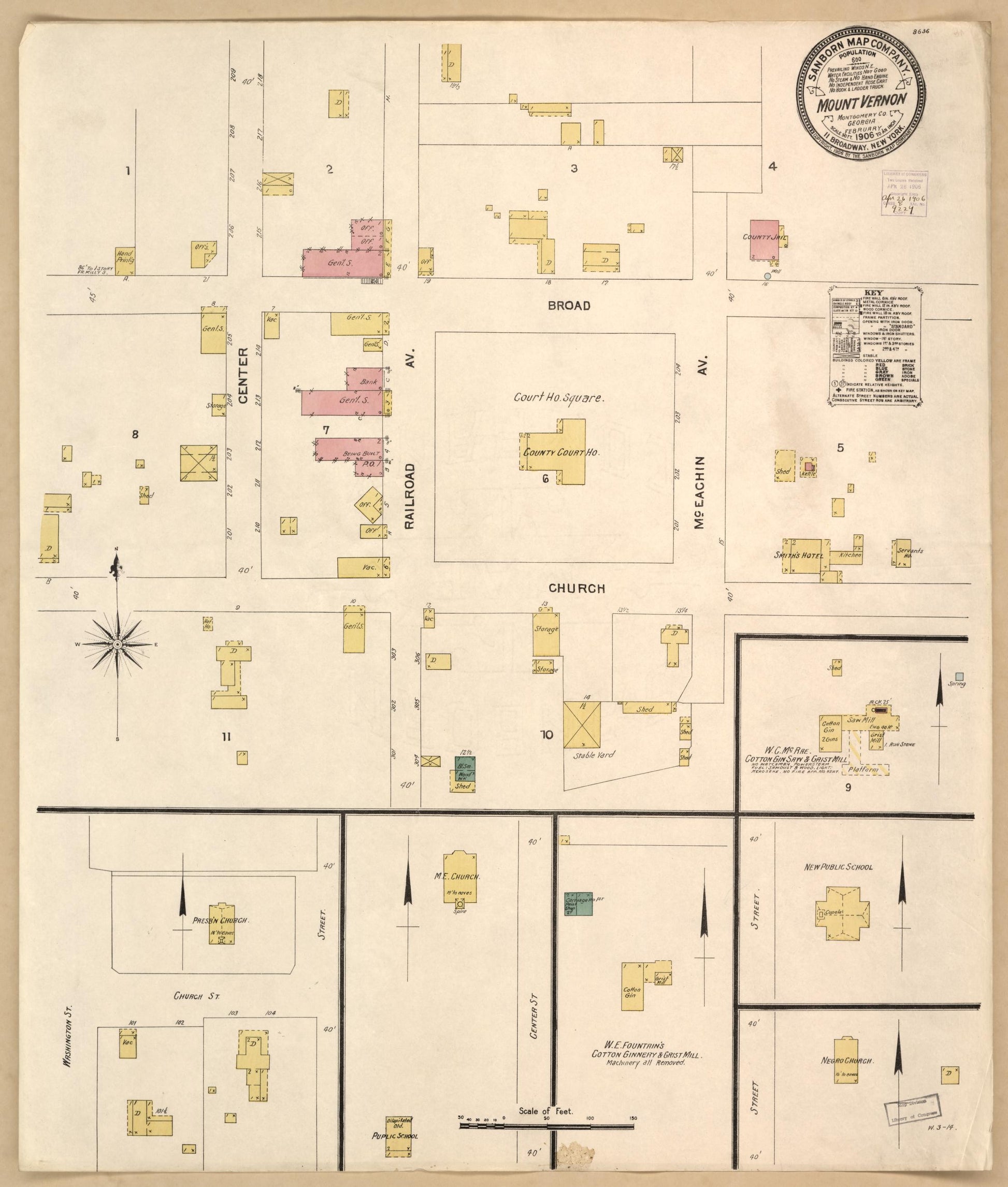 Sanborn Fire Insurance Map from Mount Vernon, Montgomery County, Georgia. (1906) – Historic Sanborn Fire Insurance Map Print