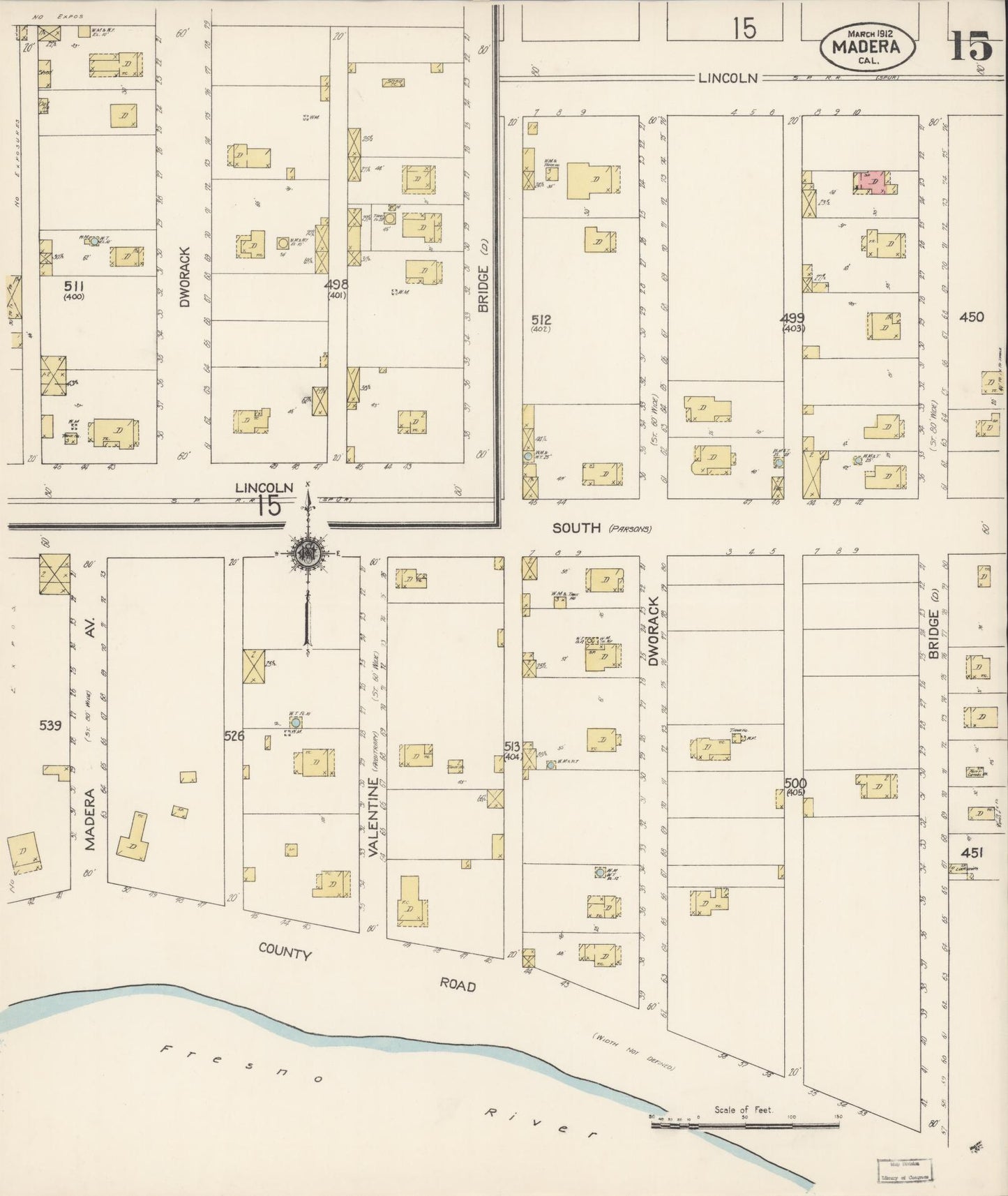 Sanborn Fire Insurance Map from Madera, Madera County, California (1912), Sheet #0015 - Complete Map Set gallery image, historic Sanborn map, vintage wall art, California California