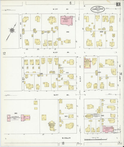 Sanborn Fire Insurance Map from Corsicana, Navarro County, Texas (1910), Sheet #0013 - Complete Map Set gallery image, historic Sanborn map, vintage wall art, Texas Texas