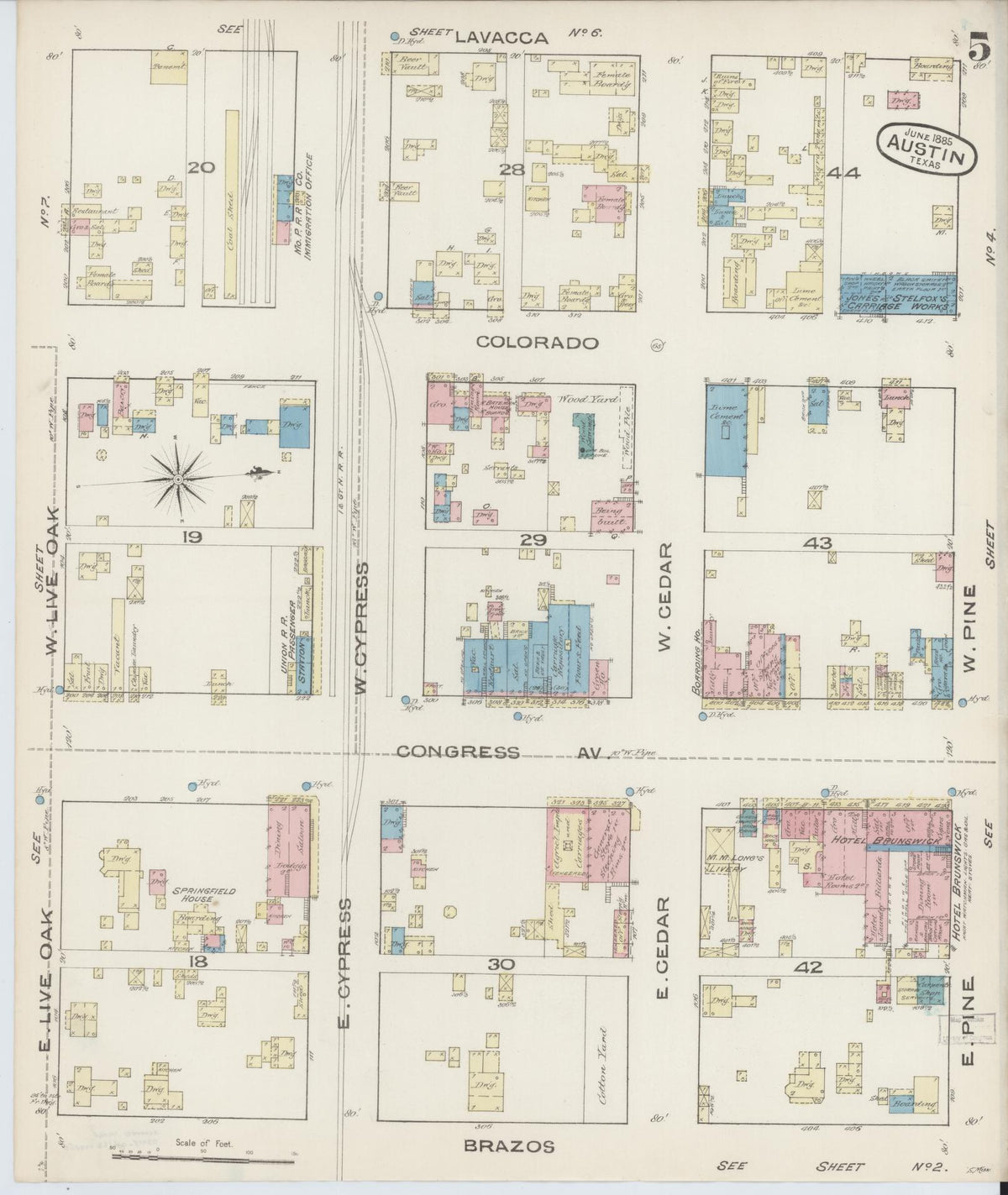 Sanborn Fire Insurance Map from Austin, Travis County, Texas (1885), Sheet #0005 - Complete Map Set gallery image, historic Sanborn map, vintage wall art, Texas Texas