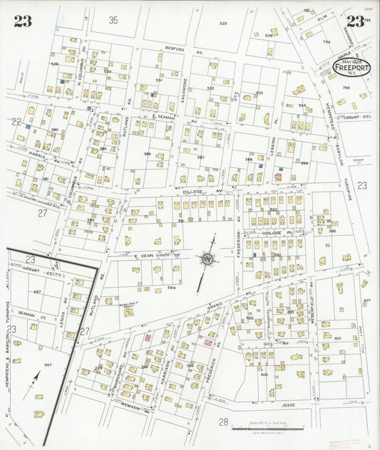 Sanborn Fire Insurance Map from Freeport, Nassau County, New York (1928), Sheet #0023 - Historic Sanborn Fire Insurance Map Print, vintage old map wall art, antique decor, genealogy gift, New York New York map