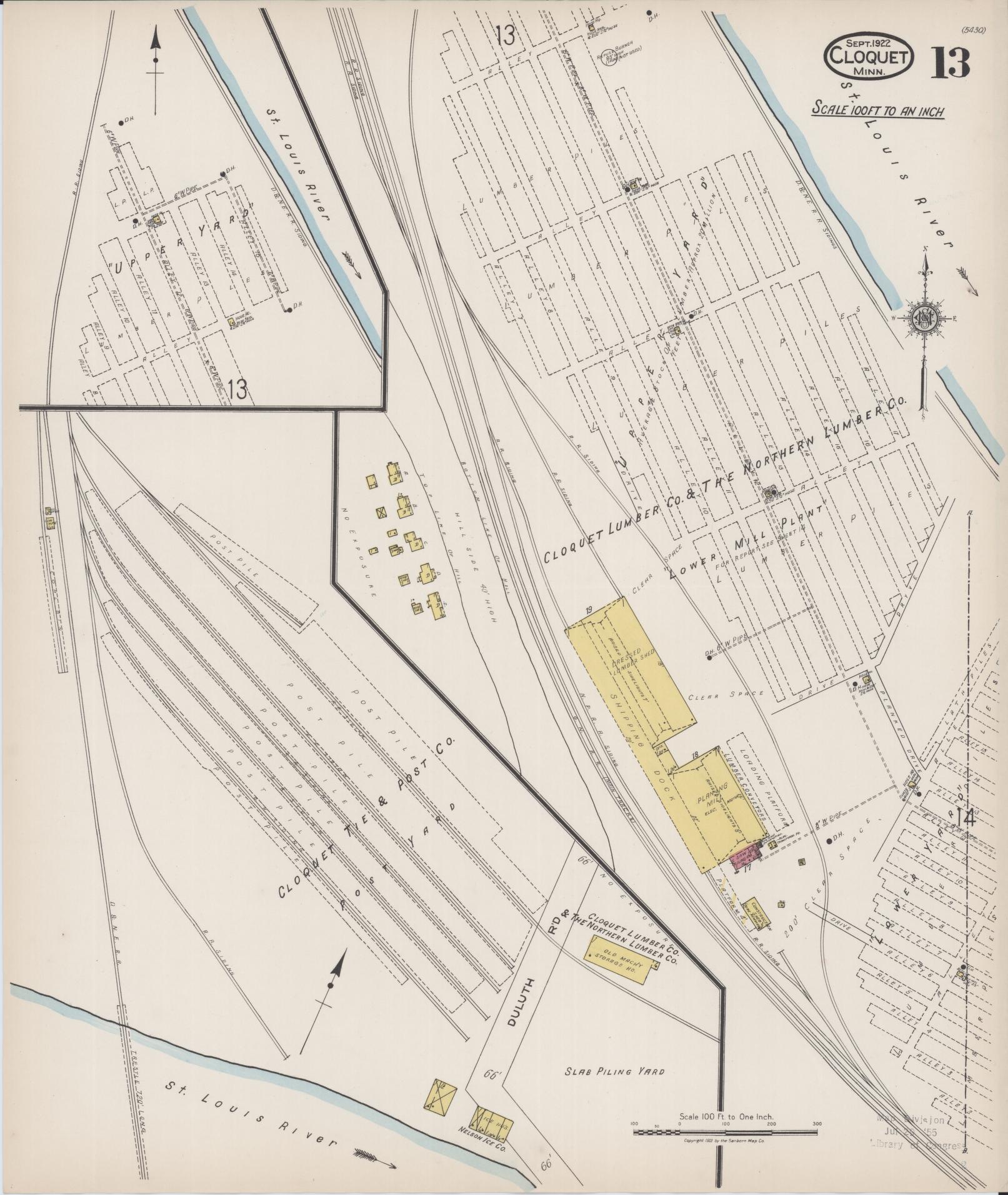 Sanborn Fire Insurance Map from Cloquet, Carlton County, Minnesota (1922), Sheet #0013 - Complete Map Set gallery image, historic Sanborn map, vintage wall art, Minnesota Minnesota