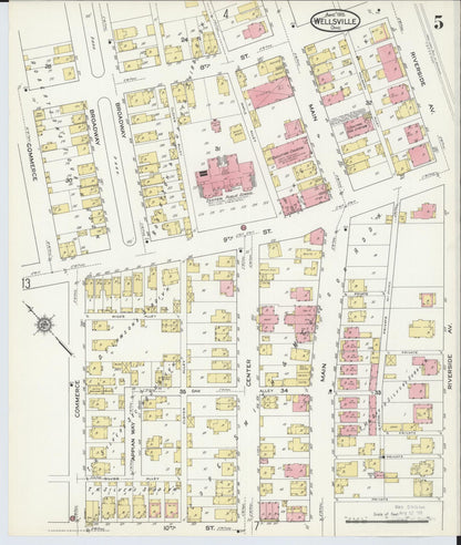 Sanborn Fire Insurance Map from Wellsville, Columbiana County, Ohio (1915), Sheet #0005 - Historic Sanborn Fire Insurance Map Print, vintage old map wall art, antique decor, genealogy gift, Ohio Ohio map