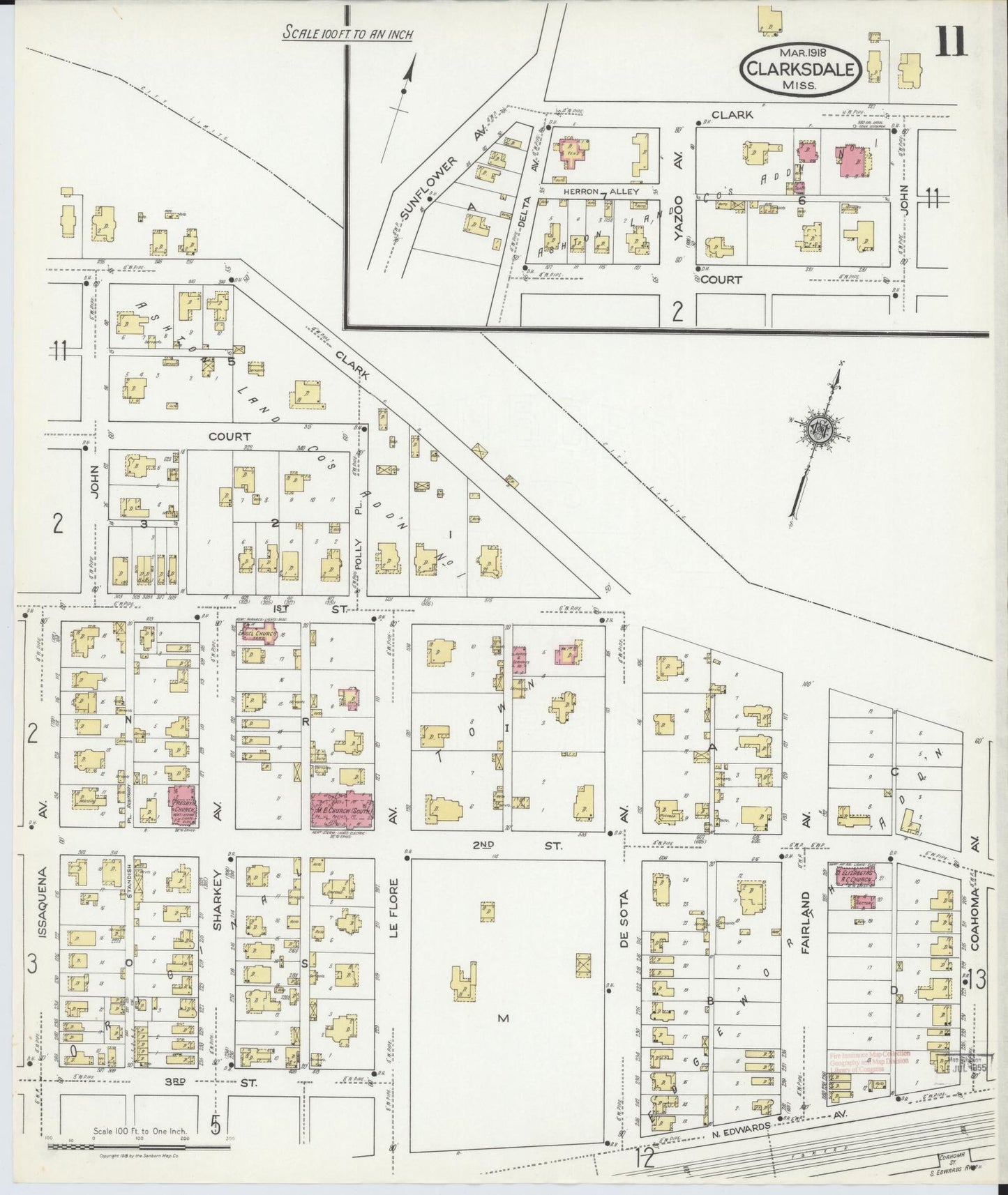 Sanborn Fire Insurance Map from Clarksdale, Coahoma County, Mississippi (1918), Sheet #0011 - Complete Map Set gallery image, historic Sanborn map, vintage wall art, Mississippi Mississippi