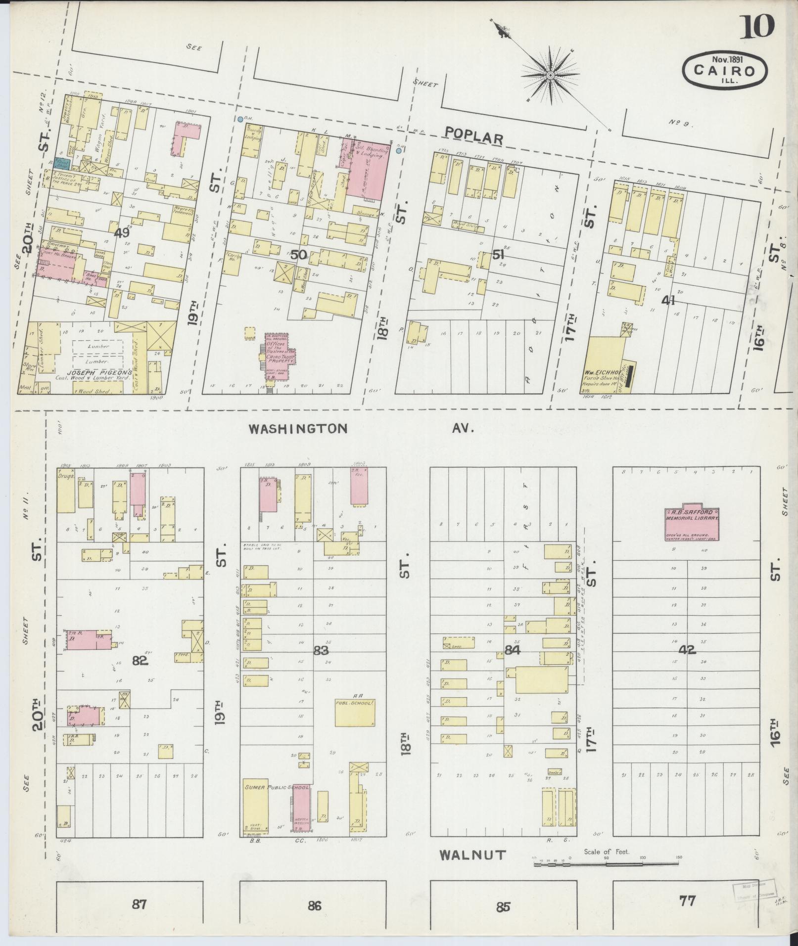 Sanborn Fire Insurance Map from Cairo, Alexander County, Illinois (1891), Sheet #0010 - Complete Map Set gallery image, historic Sanborn map, vintage wall art, Illinois Illinois
