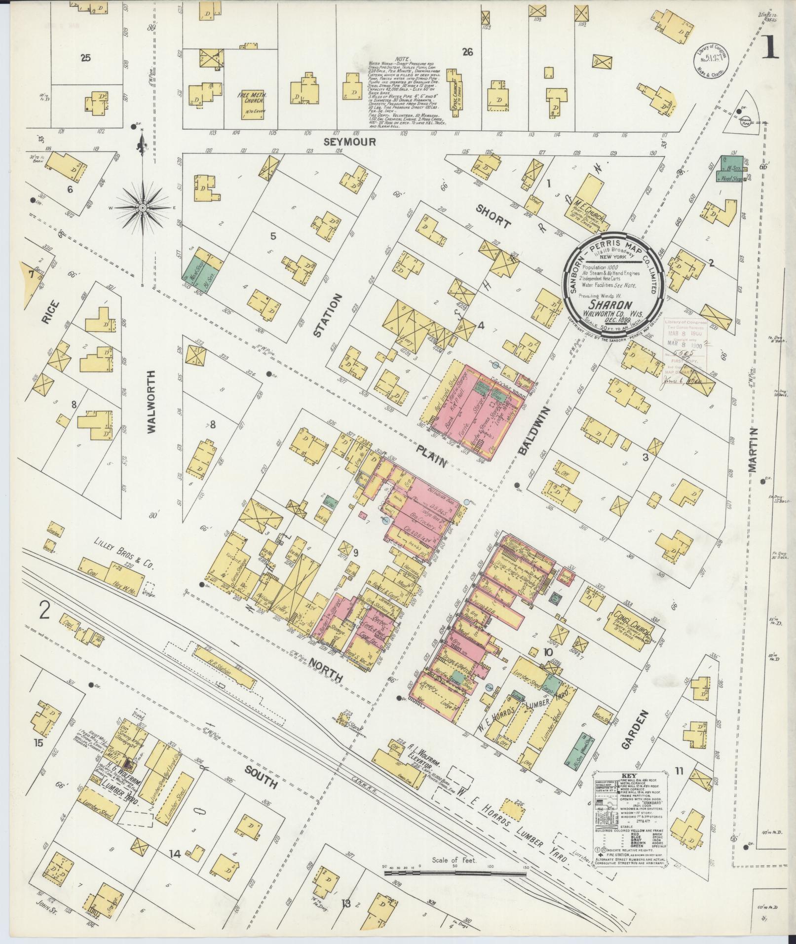 Sanborn Fire Insurance Map from Sharon, Walworth County, Wisconsin (1899), Sheet #0001 - Complete Map Set gallery image, historic Sanborn map, vintage wall art, Wisconsin Wisconsin