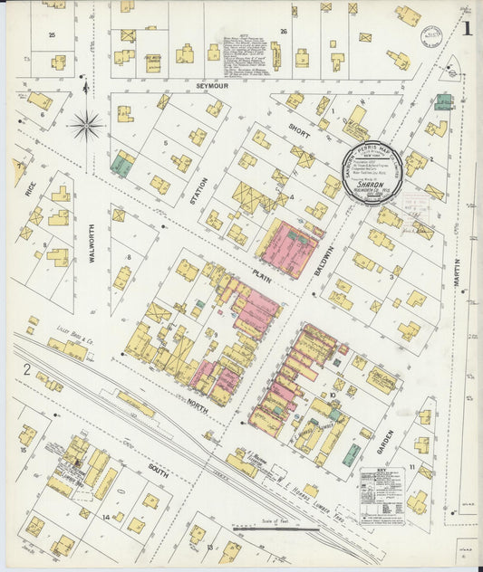 Sanborn Fire Insurance Map from Sharon, Walworth County, Wisconsin (1899), Sheet #0001 - Complete Map Set gallery image, historic Sanborn map, vintage wall art, Wisconsin Wisconsin