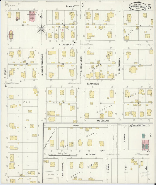Sanborn Fire Insurance Map from Monticello, Piatt County, Illinois (1909), Sheet #0005 - Historic Sanborn Fire Insurance Map Print, vintage old map wall art, antique decor, genealogy gift, Illinois Illinois map
