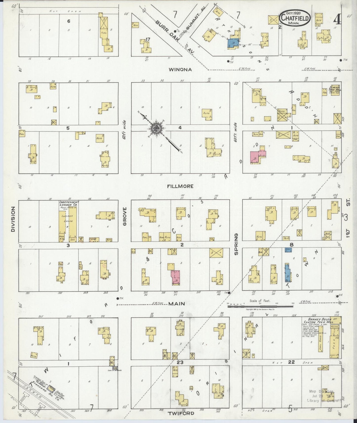 Sanborn Fire Insurance Map from Chatfield, Fillmore And Olmsted Counties, Minnesota (1920), Sheet #0004 - Historic Sanborn Fire Insurance Map Print, vintage old map wall art, antique decor, genealogy gift, Minnesota Minnesota map