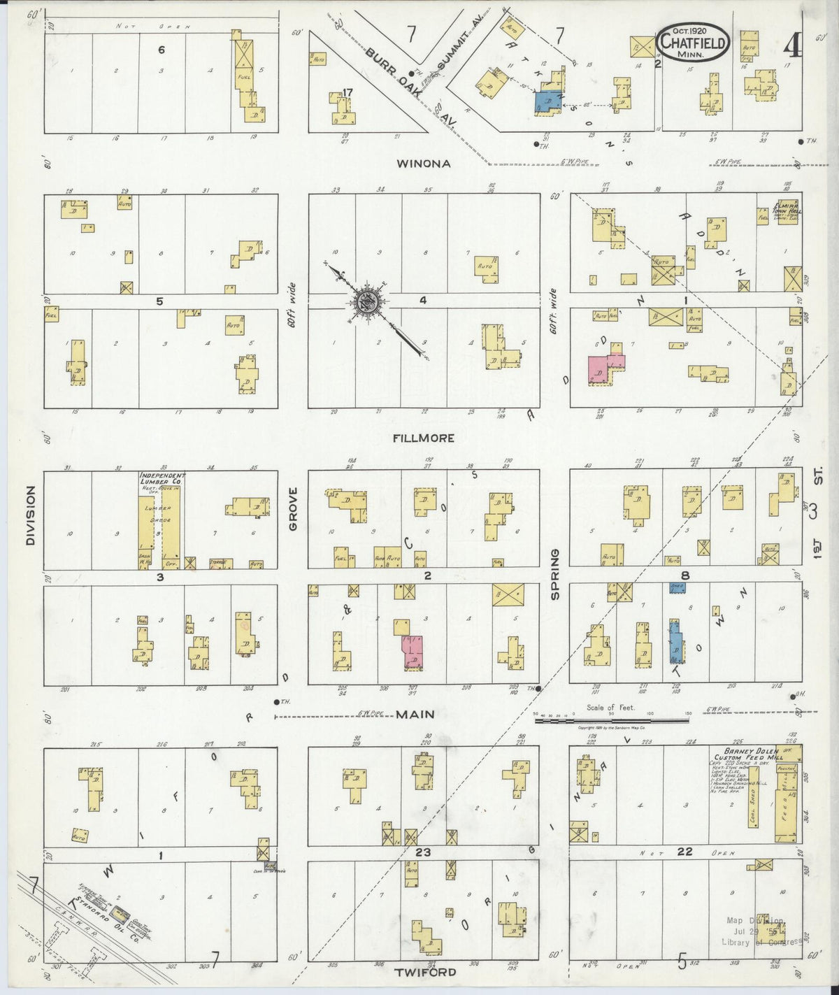 Sanborn Fire Insurance Map from Chatfield, Fillmore And Olmsted Counties, Minnesota (1920), Sheet #0004 - Historic Sanborn Fire Insurance Map Print, vintage old map wall art, antique decor, genealogy gift, Minnesota Minnesota map