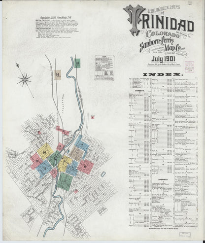 Sanborn Fire Insurance Map from Trinidad, Las Animas County, Colorado (1901), Sheet #0001 - Complete Map Set gallery image, historic Sanborn map, vintage wall art, Colorado Colorado