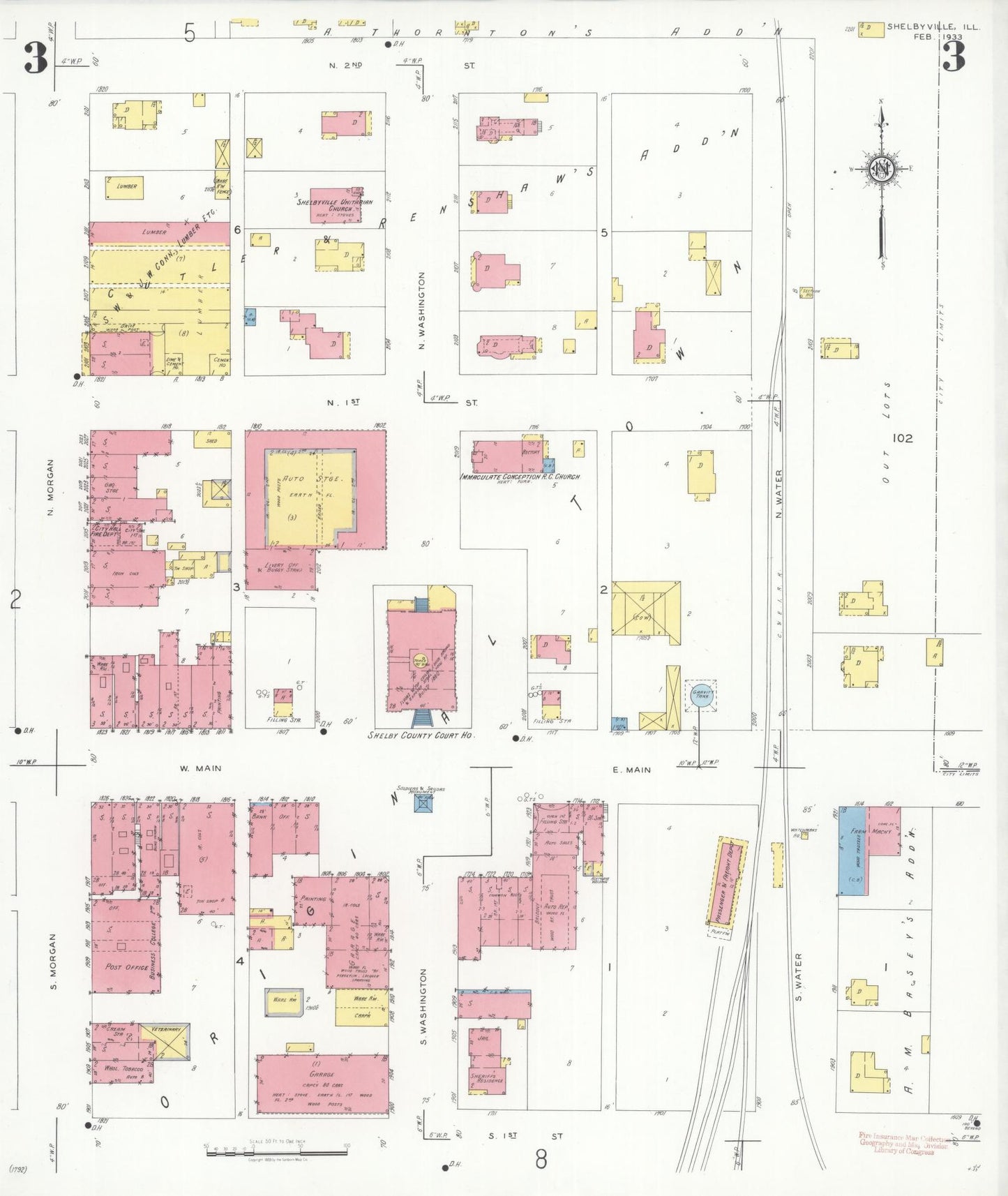 Sanborn Fire Insurance Map from Shelbyville, Shelby County, Illinois (1933), Sheet #0003 - Complete Map Set gallery image, historic Sanborn map, vintage wall art, Illinois Illinois