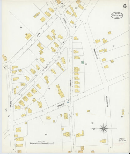 Sanborn Fire Insurance Map from Reading, Middlesex County, Massachusetts (1903), Sheet #0006 - Historic Sanborn Fire Insurance Map Print, vintage old map wall art, antique decor, genealogy gift, Massachusetts Massachusetts map