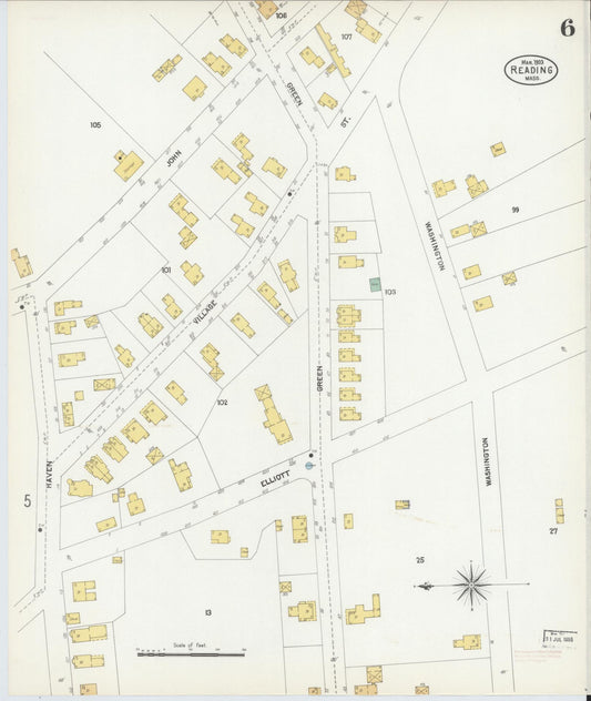 Sanborn Fire Insurance Map from Reading, Middlesex County, Massachusetts (1903), Sheet #0006 - Historic Sanborn Fire Insurance Map Print, vintage old map wall art, antique decor, genealogy gift, Massachusetts Massachusetts map