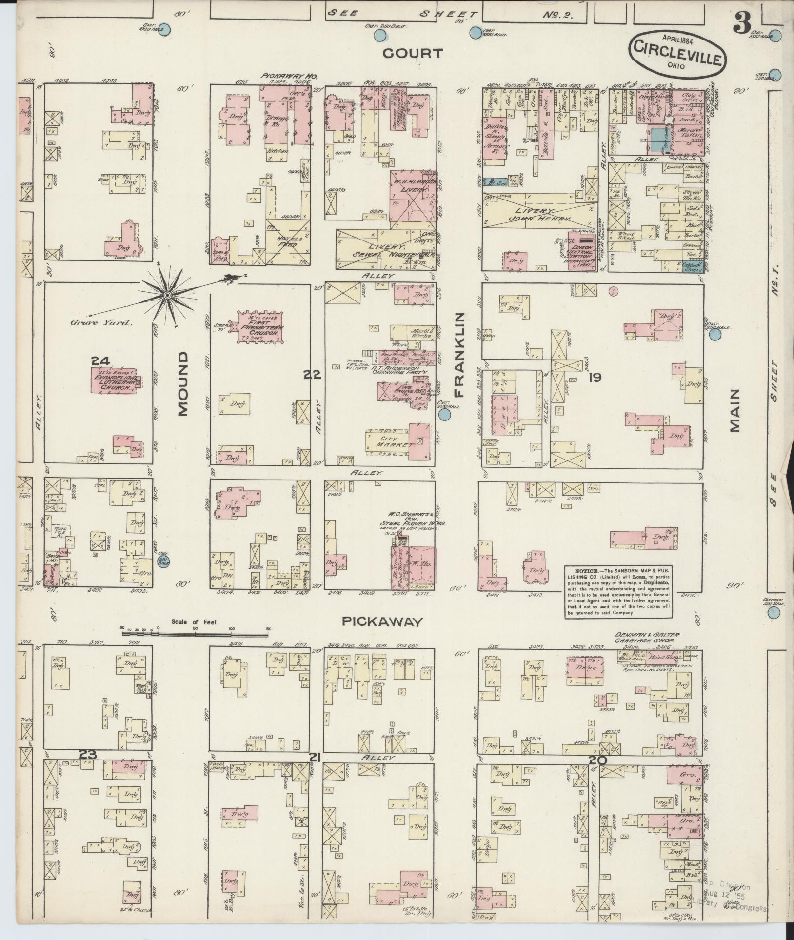 Sanborn Fire Insurance Map from Circleville, Pickaway County, Ohio (1884), Sheet #0003 - Historic Sanborn Fire Insurance Map Print, vintage old map wall art, antique decor, genealogy gift, Ohio Ohio map