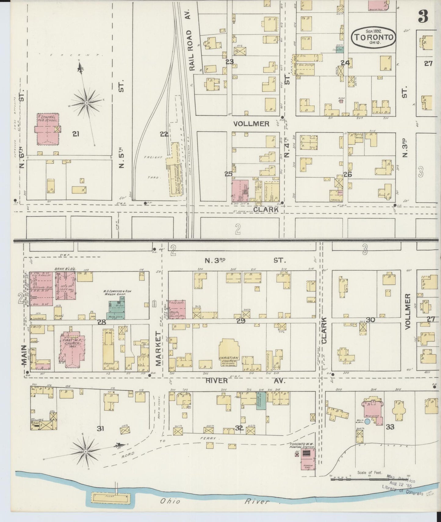Sanborn Fire Insurance Map from Toronto, Jefferson County, Ohio (1892), Sheet #0003 - Historic Sanborn Fire Insurance Map Print, vintage old map wall art, antique decor, genealogy gift, Ohio Ohio map