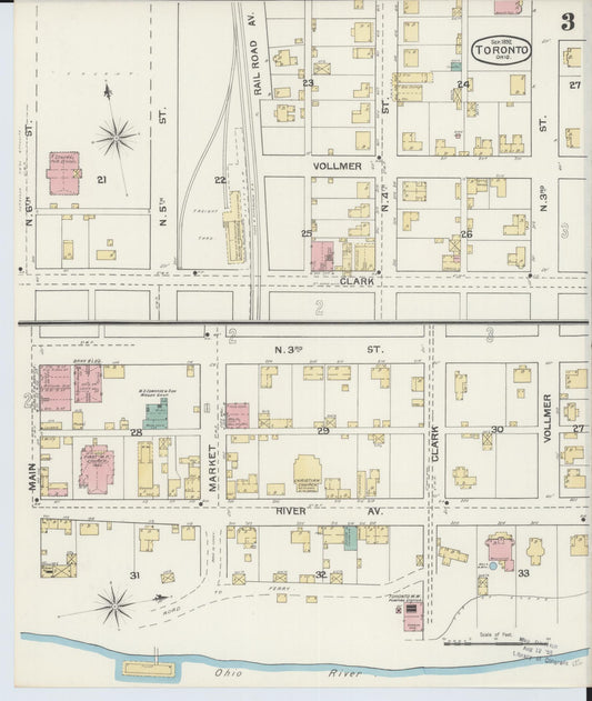 Sanborn Fire Insurance Map from Toronto, Jefferson County, Ohio (1892), Sheet #0003 - Historic Sanborn Fire Insurance Map Print, vintage old map wall art, antique decor, genealogy gift, Ohio Ohio map