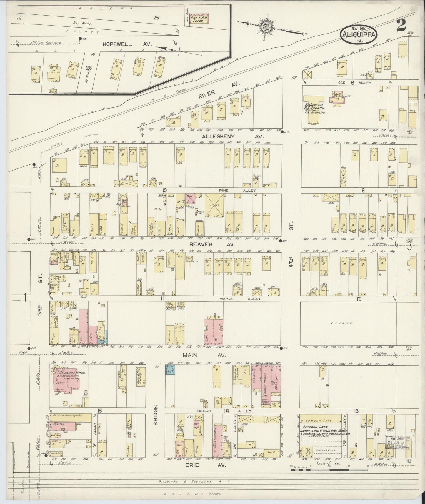 Sanborn Fire Insurance Map from Aliquippa, Beaver County, Pennsylvania (1912), Sheet #0002 - Historic Sanborn Fire Insurance Map Print, vintage old map wall art, antique decor, genealogy gift, Pennsylvania Pennsylvania map