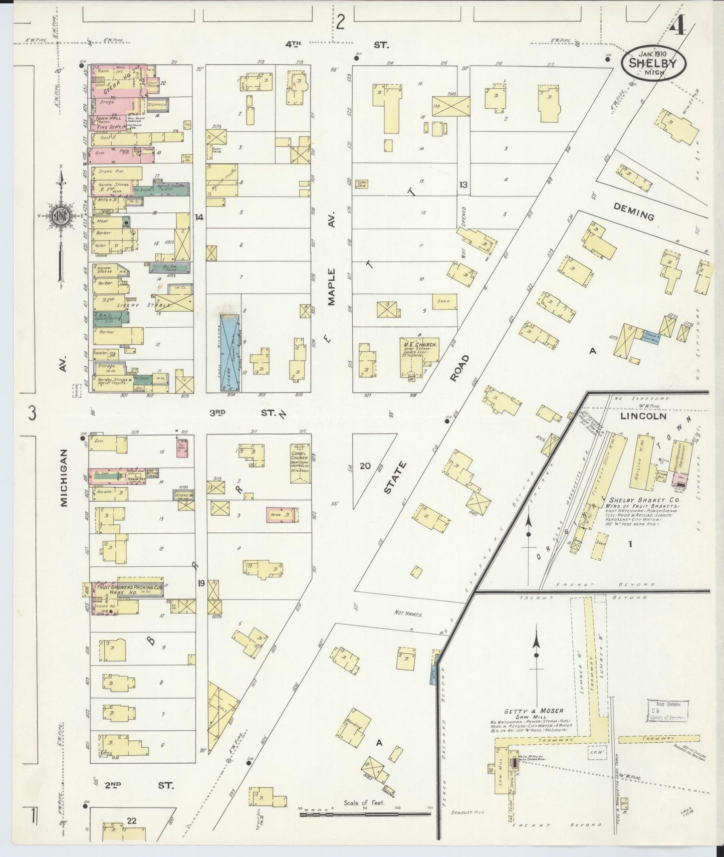 Sanborn Fire Insurance Map from Shelby, Oceana County, Michigan (1910), Sheet #0004 - Complete Map Set gallery image, historic Sanborn map, vintage wall art, Michigan Michigan