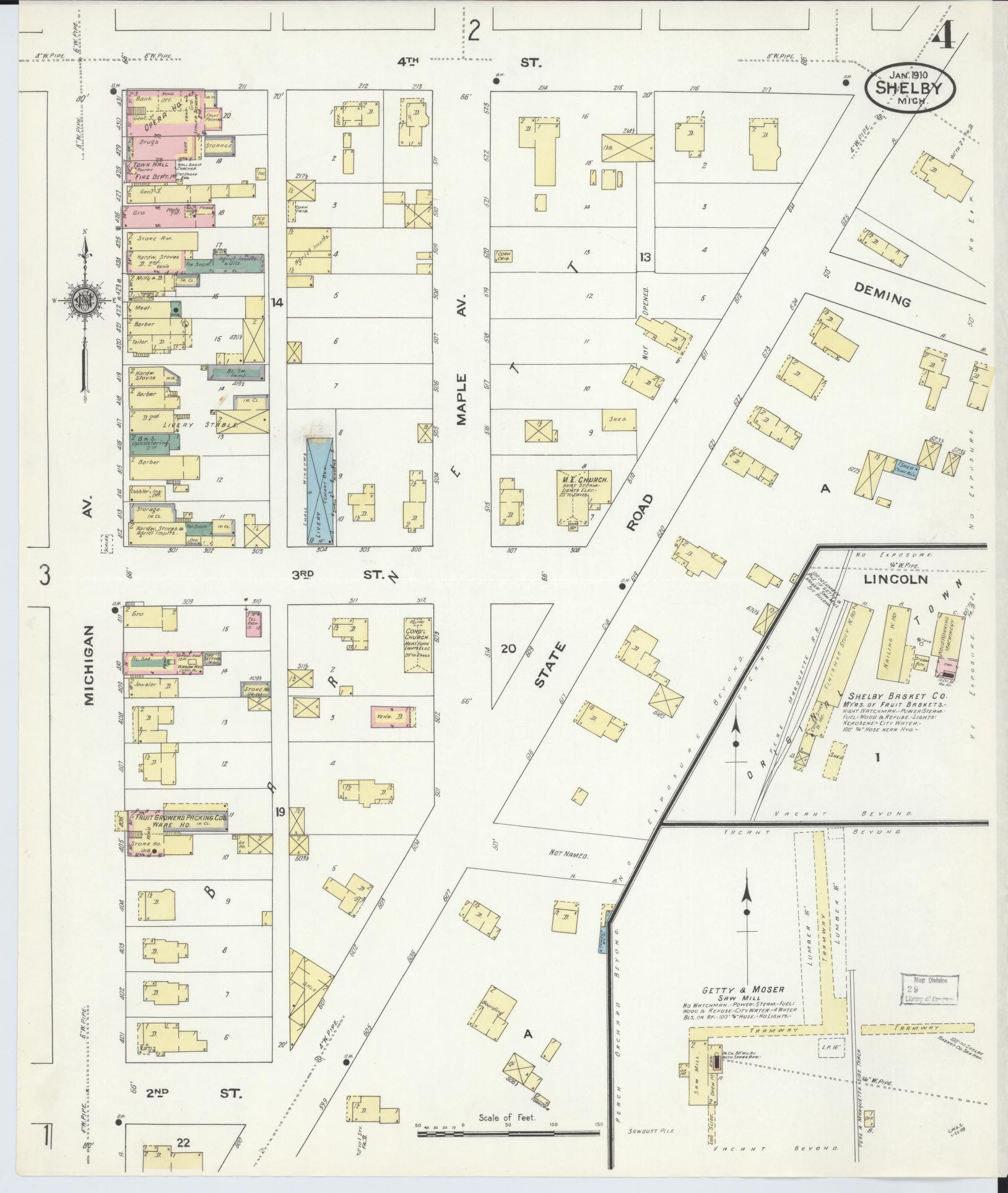 Sanborn Fire Insurance Map from Shelby, Oceana County, Michigan (1910), Sheet #0004 - Complete Map Set gallery image, historic Sanborn map, vintage wall art, Michigan Michigan