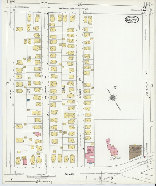 Sanborn Fire Insurance Map from Batavia, Genesee County, New York (1919), Sheet #0002 - Historic Sanborn Fire Insurance Map Print, vintage old map wall art, antique decor, genealogy gift, New York New York map