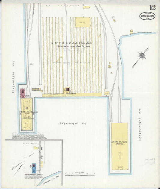 Sanborn Fire Insurance Map from Washburn, Bayfield County, Wisconsin (1909), Sheet #0012 - Historic Sanborn Fire Insurance Map Print, vintage old map wall art, antique decor, genealogy gift, Wisconsin Wisconsin map