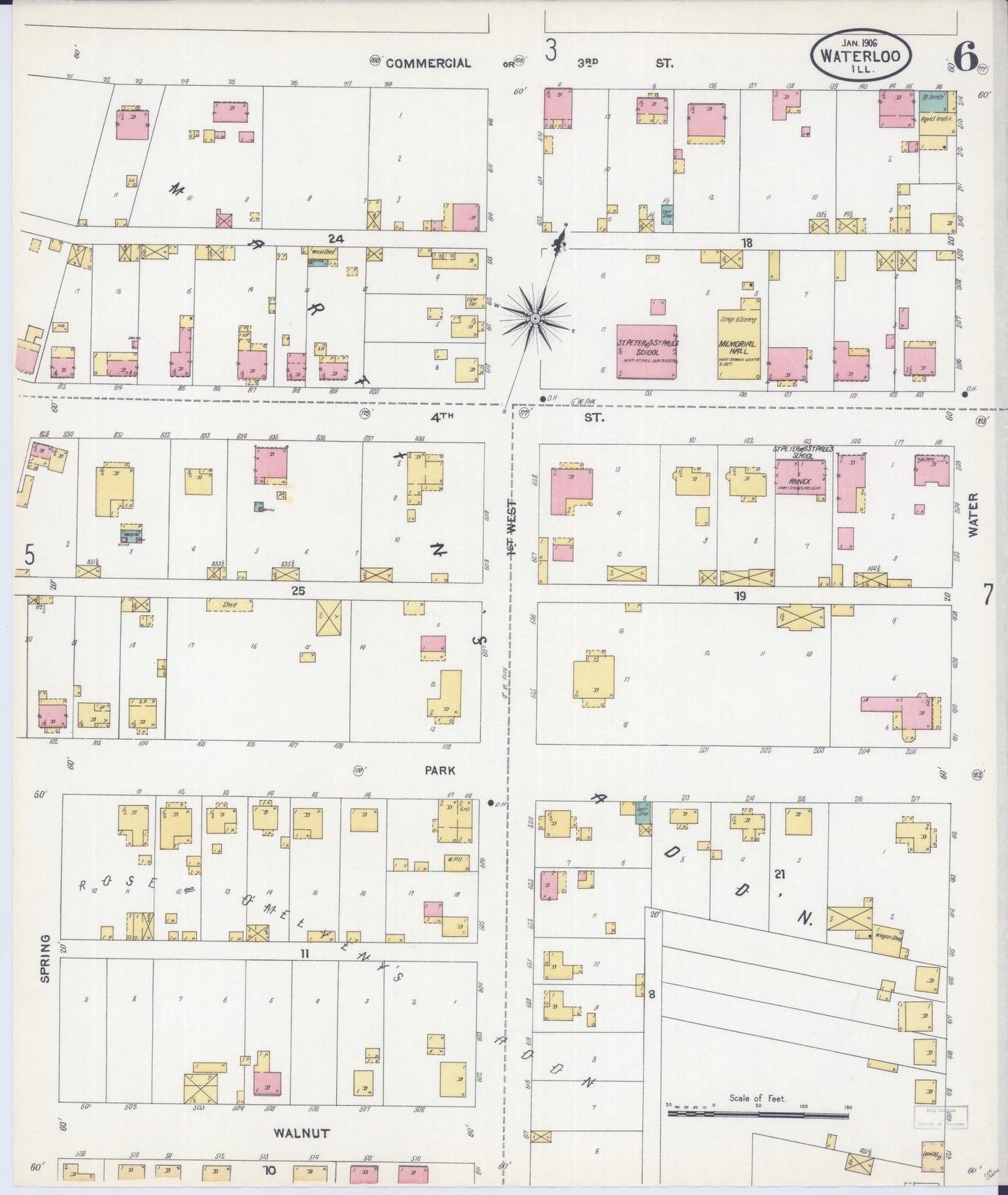 Sanborn Fire Insurance Map from Waterloo, Monroe County, Illinois (1906), Sheet #0006 - Complete Map Set gallery image, historic Sanborn map, vintage wall art, Illinois Illinois